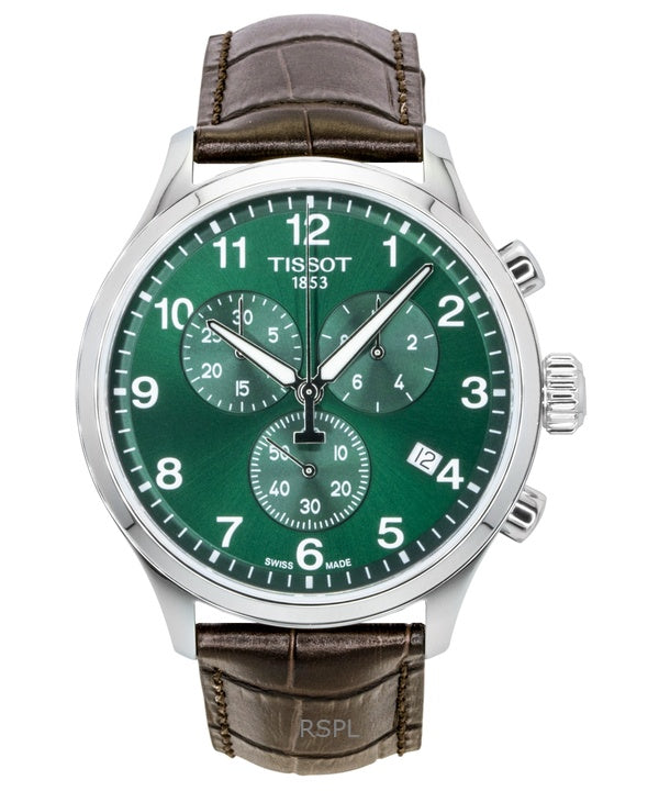 Montre homme Tissot Chrono XL Classic, chronographe, acier inoxydable, cadran vert, quartz, T116.617.16.092.00, 100 m