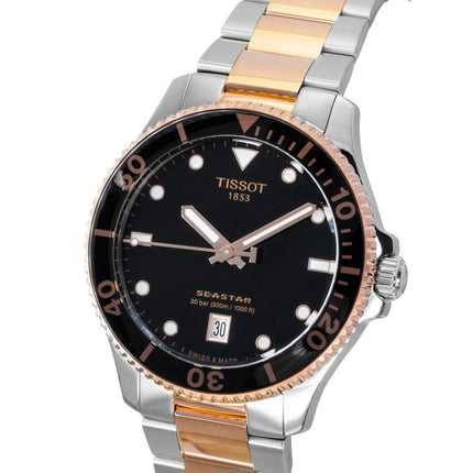 Tissot SeaStar 1000 Two Tone Stainless Steel Black Dial Quartz Diver's T120.410.22.051.01 300M Men's Watch