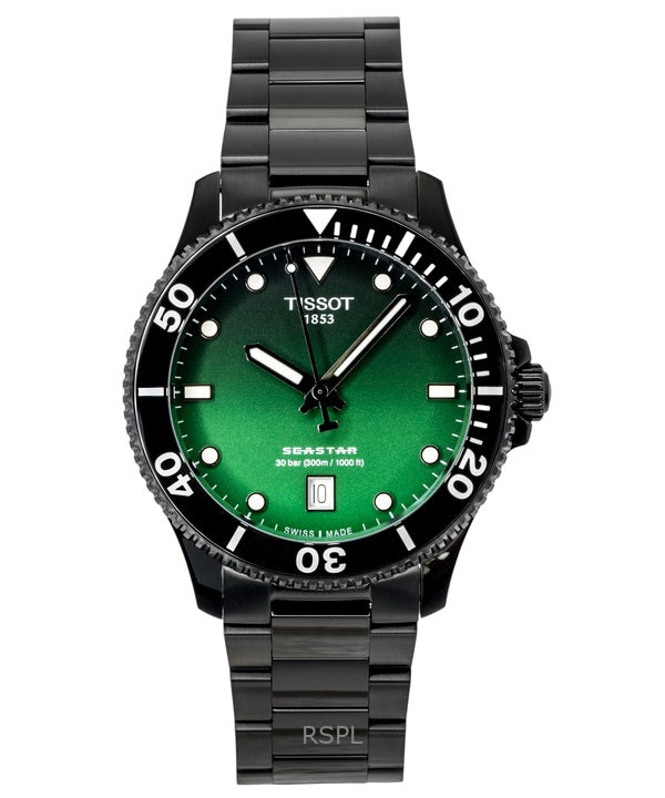 Tissot Seastar 1000 Stainless Steel Green Dial Quartz Diver's T120.410.33.091.00 300M Men's Watch