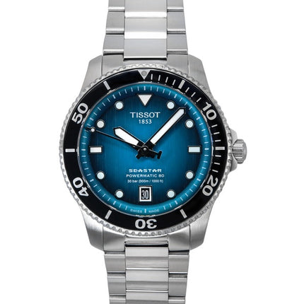 Montre de plongée automatique Tissot Seastar 1000 Powermatic 80 pour homme avec cadran turquoise T120.807.11.091.00 300M