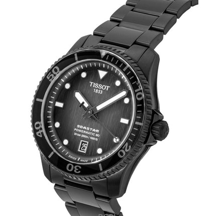 Montre de plongée automatique Tissot Seastar 1000 en acier inoxydable, cadran gris et noir, T120.807.33.051.00, 300 m, pour homme