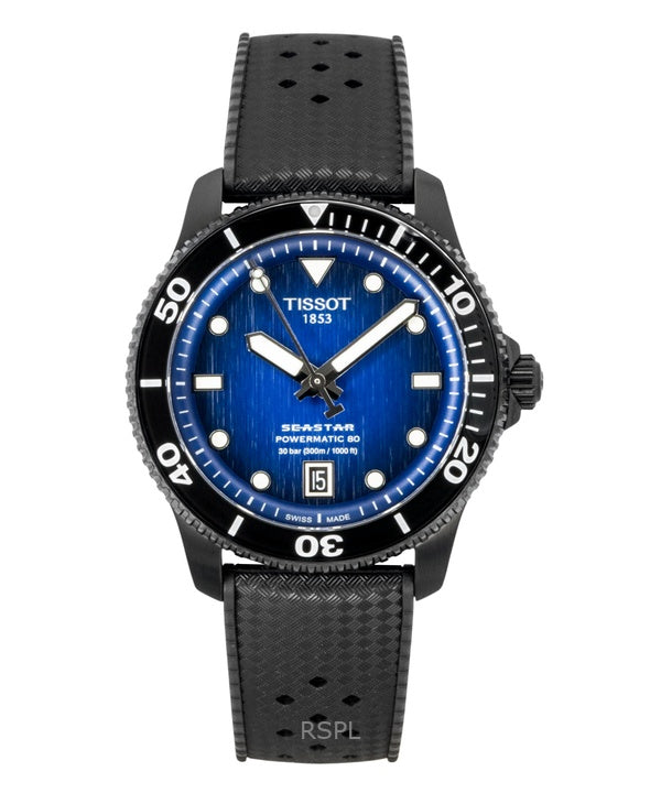 Montre de plongée automatique Tissot Seastar 1000 pour homme, bracelet synthétique, cadran bleu, T120.807.37.041.00, 300 m