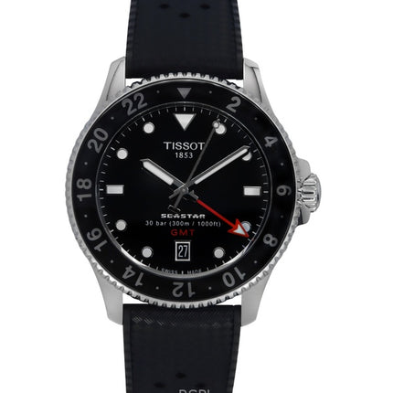 Montre de plongée Tissot Seastar 1000 GMT pour homme, bracelet en caoutchouc, cadran noir, quartz, T120.852.17.051.00, 300 m