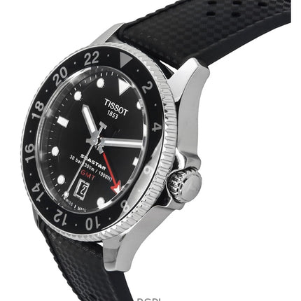 Montre de plongée Tissot Seastar 1000 GMT pour homme, bracelet en caoutchouc, cadran noir, quartz, T120.852.17.051.00, 300 m