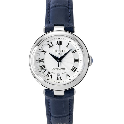Montre femme Tissot Bellissima, bracelet cuir, cadran blanc, automatique, T126.207.16.013.00
