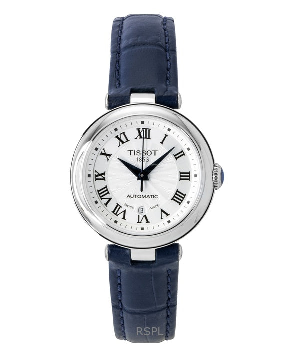 Montre femme Tissot Bellissima, bracelet cuir, cadran blanc, automatique, T126.207.16.013.00