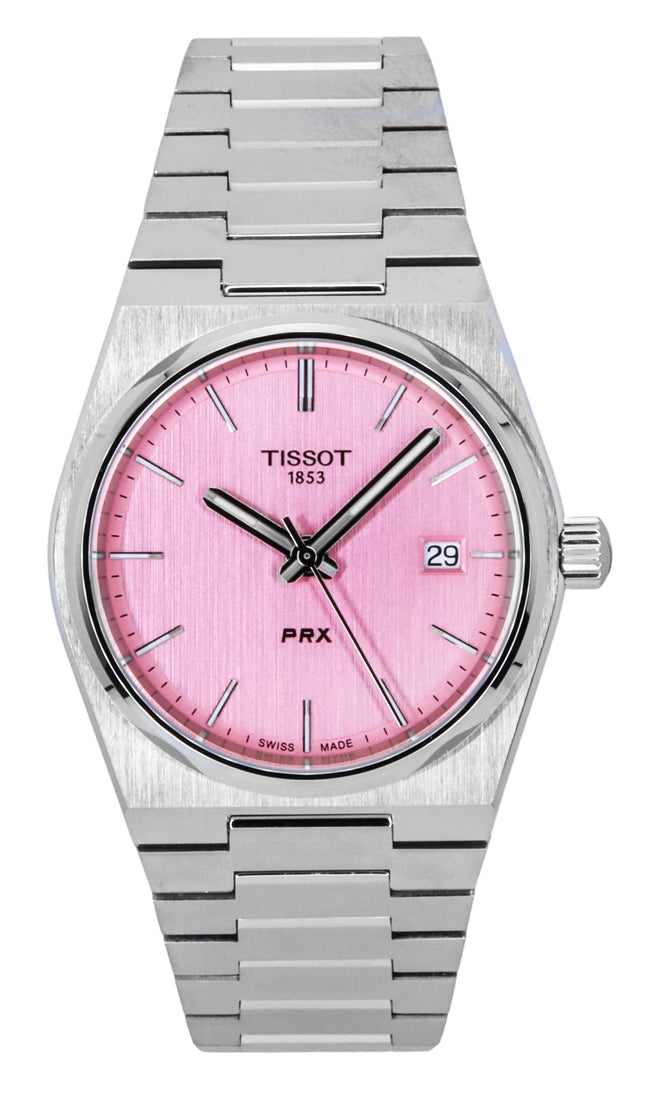 Montre femme Tissot PRX en acier inoxydable, cadran rose, quartz, T137.210.11.331.00, 100 m