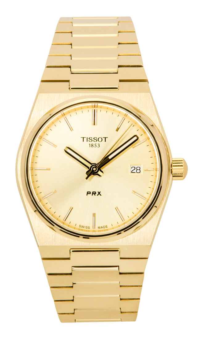 Montre femme Tissot PRX en acier inoxydable doré, cadran champagne, quartz suisse T137.210.33.021.00, 100 m
