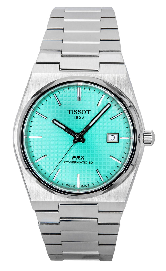 Montre homme Tissot PRX Powermatic 80 en acier inoxydable, cadran vert clair, automatique, T137.407.11.091.01, 100 m