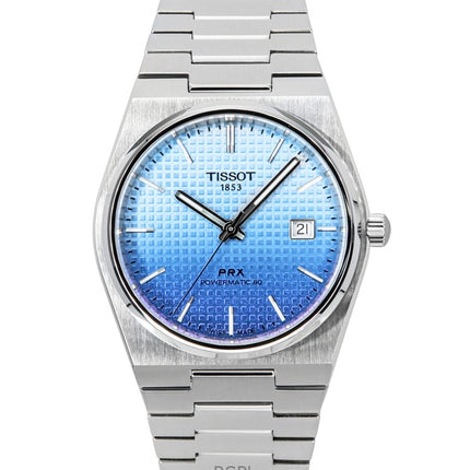 Montre homme Tissot PRX Powermatic 80 en acier inoxydable dégradé, cadran bleu glacier caméléon, automatique, T137.407.11.351.01, 100 m