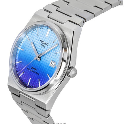 Montre homme Tissot PRX Powermatic 80 en acier inoxydable dégradé, cadran bleu glacier caméléon, automatique, T137.407.11.351.01, 100 m