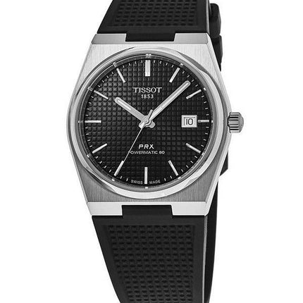 Montre Tissot T-Classic PRX Powermatic 80 avec bracelet en caoutchouc et cadran noir automatique T137.407.17.051.00 100M pour ho
