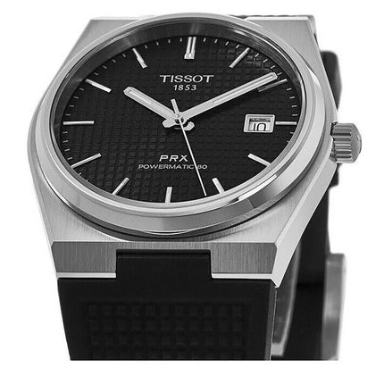 Montre Tissot T-Classic PRX Powermatic 80 avec bracelet en caoutchouc et cadran noir automatique T137.407.17.051.00 100M pour ho