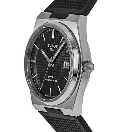 Montre Tissot T-Classic PRX Powermatic 80 avec bracelet en caoutchouc et cadran noir automatique T137.407.17.051.00 100M pour ho