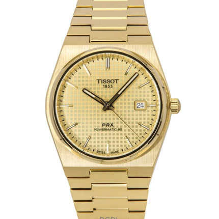 Montre homme Tissot PRX Powermatic 80, acier inoxydable doré, cadran champagne, automatique, T137.407.33.021.00, 100 m