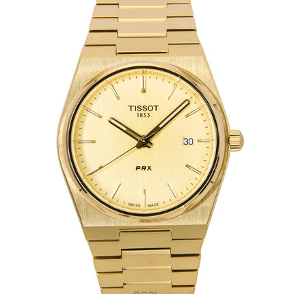 Montre homme Tissot PRX en acier inoxydable doré, cadran champagne, quartz, T137.410.33.021.00, 100 m