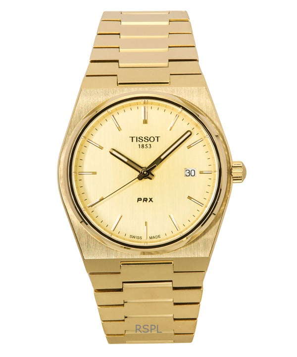 Montre homme Tissot PRX en acier inoxydable doré, cadran champagne, quartz, T137.410.33.021.00, 100 m