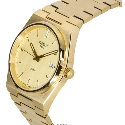 Montre homme Tissot PRX en acier inoxydable doré, cadran champagne, quartz, T137.410.33.021.00, 100 m