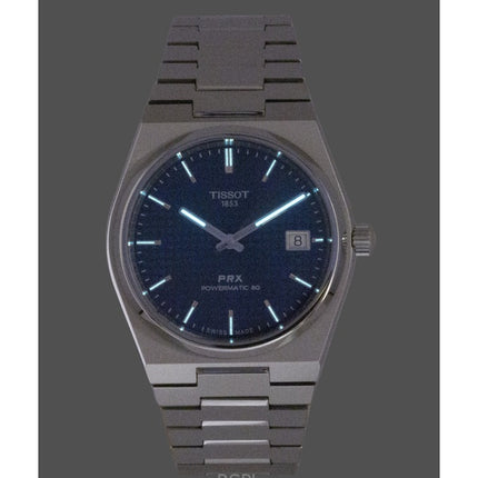 Montre homme Tissot PRX Titanium, cadran bleu, automatique, T137.807.44.041.00, étanche à 100 m