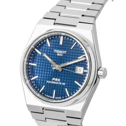 Montre homme Tissot PRX Titanium, cadran bleu, automatique, T137.807.44.041.00, étanche à 100 m