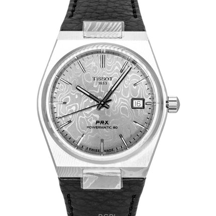 Montre homme Tissot PRX en acier damassé, bracelet synthétique, cadran gris, mouvement automatique T137.807.96.081.00, étanche à 100 m