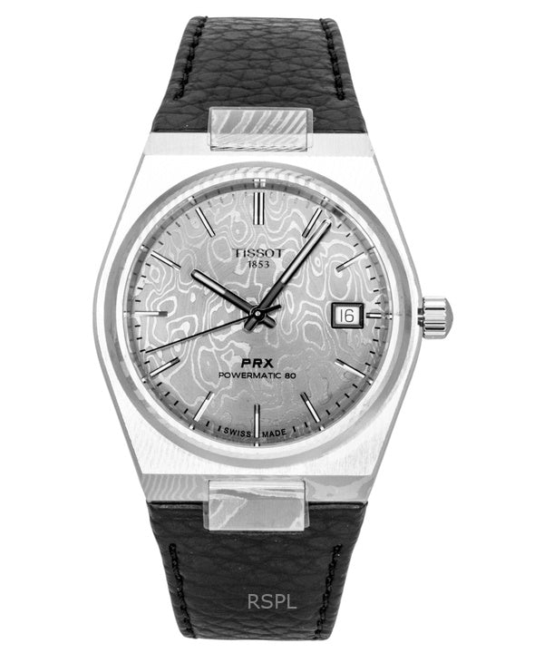 Montre homme Tissot PRX en acier damassé, bracelet synthétique, cadran gris, mouvement automatique T137.807.96.081.00, étanche à 100 m