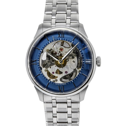Montre homme Tissot Chemin des Tourelles en acier inoxydable, cadran squelette bleu, automatique, T139.836.11.048.00