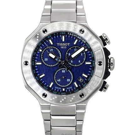 Montre homme Tissot T-Race chronographe en acier inoxydable, cadran bleu, quartz, T141.417.11.041.00, 100 m