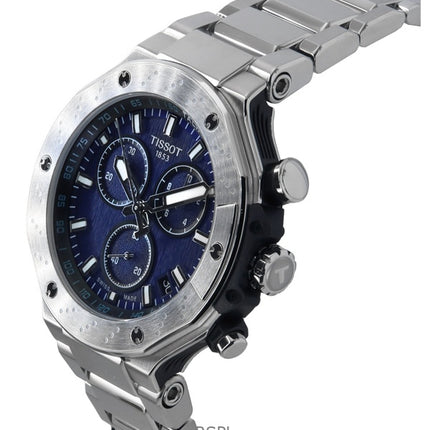 Montre homme Tissot T-Race chronographe en acier inoxydable, cadran bleu, quartz, T141.417.11.041.00, 100 m