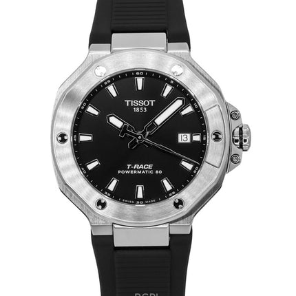 Montre homme Tissot T-Race Powermatic 80, bracelet en silicone, cadran noir, automatique, T141.807.17.051.00, 100 m