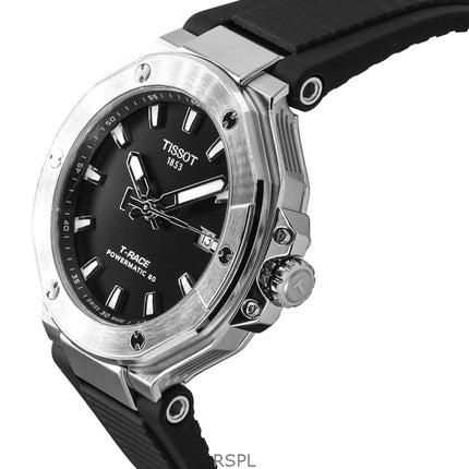 Montre homme Tissot T-Race Powermatic 80, bracelet en silicone, cadran noir, automatique, T141.807.17.051.00, 100 m