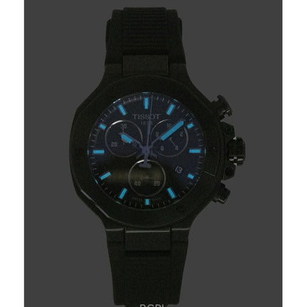 Montre homme Tissot T-Race Chronographe, bracelet en silicone, cadran noir, mouvement à quartz, référence T141.817.37.051.00, étanche à 100 m