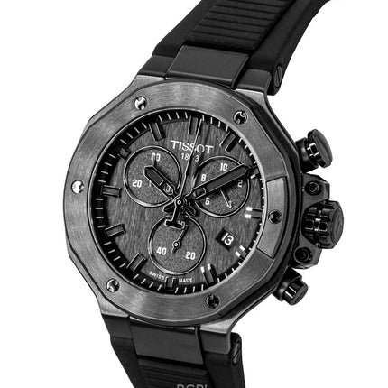 Montre homme Tissot T-Race Chronographe, bracelet en silicone, cadran noir, mouvement à quartz, référence T141.817.37.051.00, étanche à 100 m