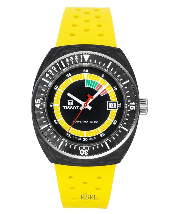 Montre de plongée automatique Tissot Sideral S pour homme, bracelet synthétique, cadran noir, T145.407.97.057.00, 300 m