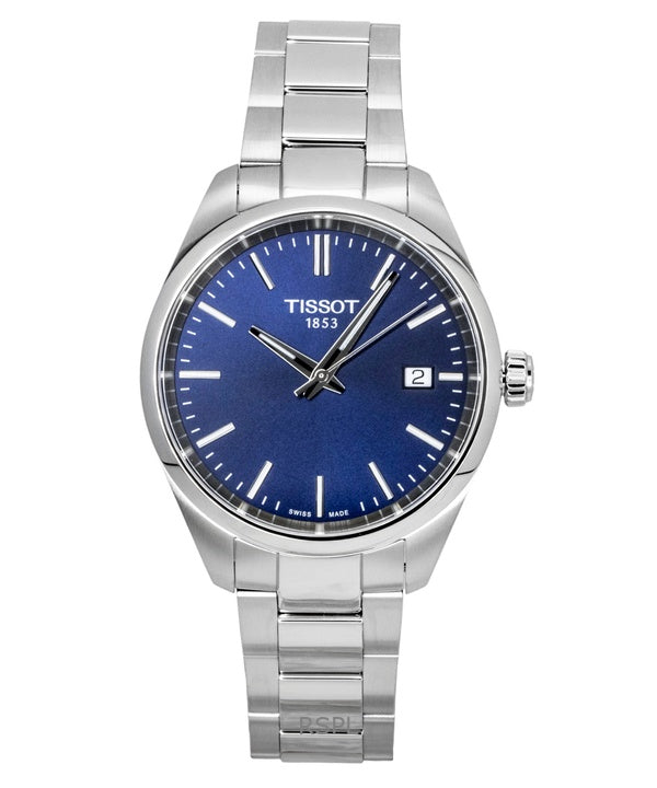 Montre femme Tissot PR 100 en acier inoxydable, cadran bleu, mouvement à quartz, référence T150.210.11.041.00, étanche à 100 m