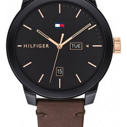 Montre homme Tommy Hilfiger Denim cadran noir bracelet en cuir quartz 1791748
