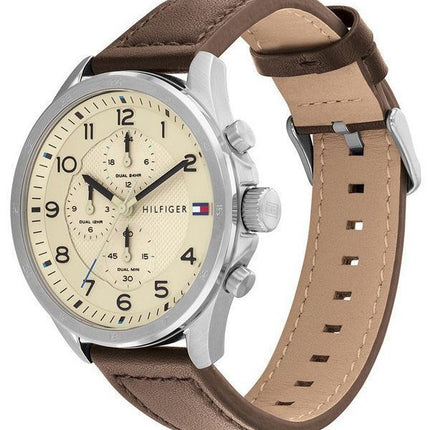 Montre Homme Tommy Hilfiger Axel Multifonction Bracelet Cuir Cadran Crème Quartz 1792003
