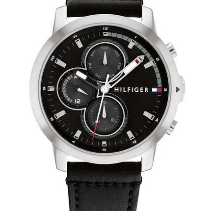 Montre Homme Tommy Hilfiger Jameson Bracelet Cuir Multifonction Cadran Noir Quartz 1792052