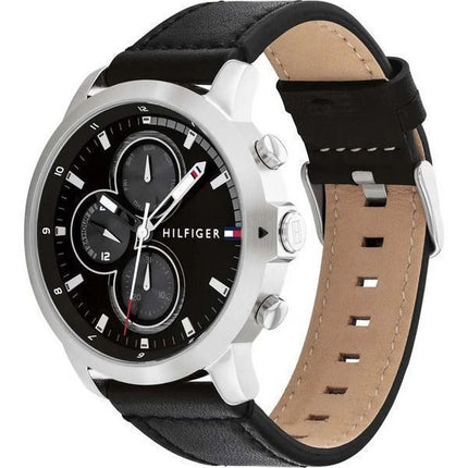 Montre Homme Tommy Hilfiger Jameson Bracelet Cuir Multifonction Cadran Noir Quartz 1792052