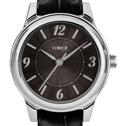Montre Timex Croco Cadran Noir Bracelet Cuir Quartz TW2R86300 Femme