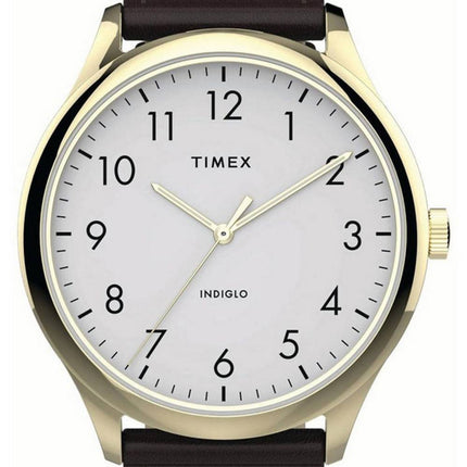 Timex Modern Easy Reader Cadran Blanc Bracelet en Cuir Quartz TW2T71600 Montre Homme