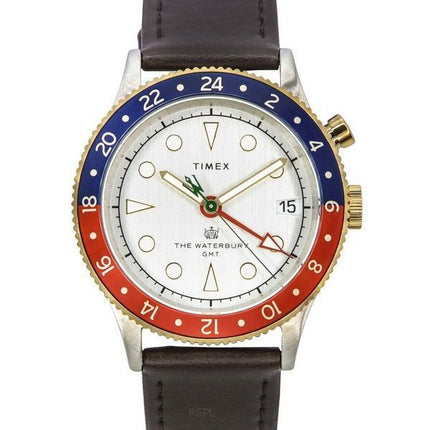 Montre pour homme Timex Waterbury Traditional GMT avec bracelet en cuir et cadran blanc à  quartz TW2U99100 100M