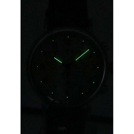 Montre pour homme Timex Standard Chronographe Bracelet en cuir Cadran beige lumineux Quartz TW2V27600