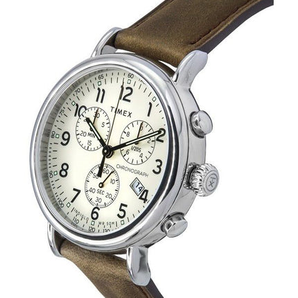 Montre pour homme Timex Standard Chronographe Bracelet en cuir Cadran beige lumineux Quartz TW2V27600