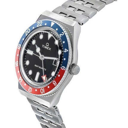 Montre pour homme Timex Q GMT en acier inoxydable avec cadran noir et quartz TW2V38000