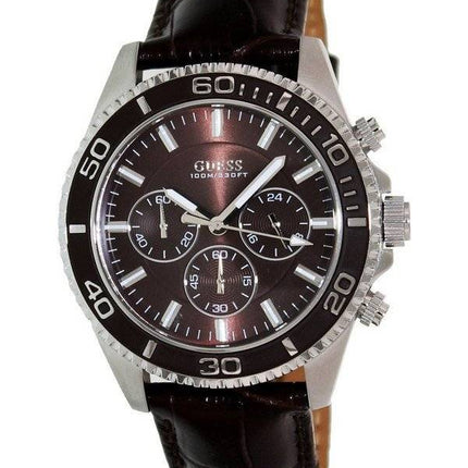 Guess montre chronographe en cuir marron Quartz U0171G2 masculin