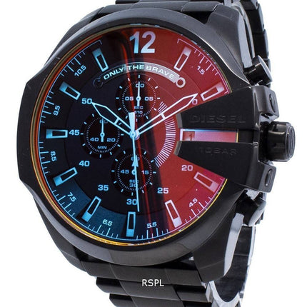 Montre pour homme Mega Chief noire remise à neuf avec cadran brun et placage ionique noir