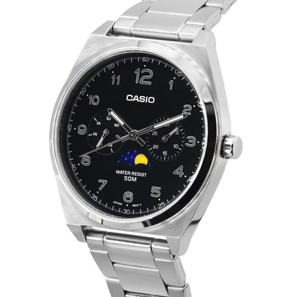 Montre homme Casio Standard analogique à quartz avec phases de lune et cadran noir MTP-M300D-1A remise à neuf