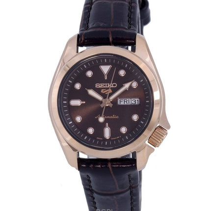 Montre Seiko 5 Sports compacte en cuir marron, automatique, 100 m, remise à neuf, SRE006K1