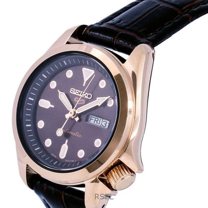 Montre Seiko 5 Sports compacte en cuir marron, automatique, 100 m, remise à neuf, SRE006K1